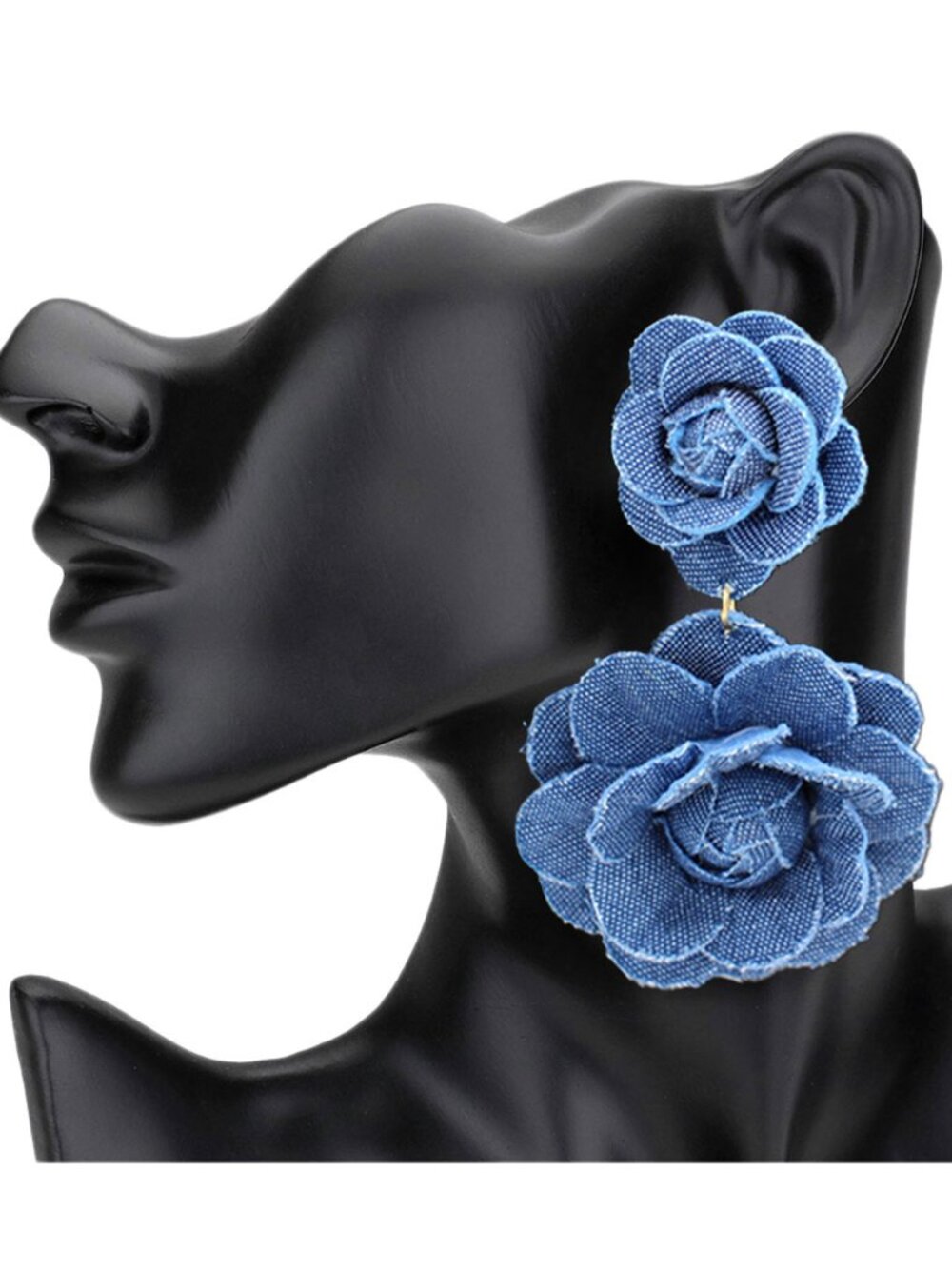 Tigerstars Oversized Double Denim Fabric Flower Drop Earrings